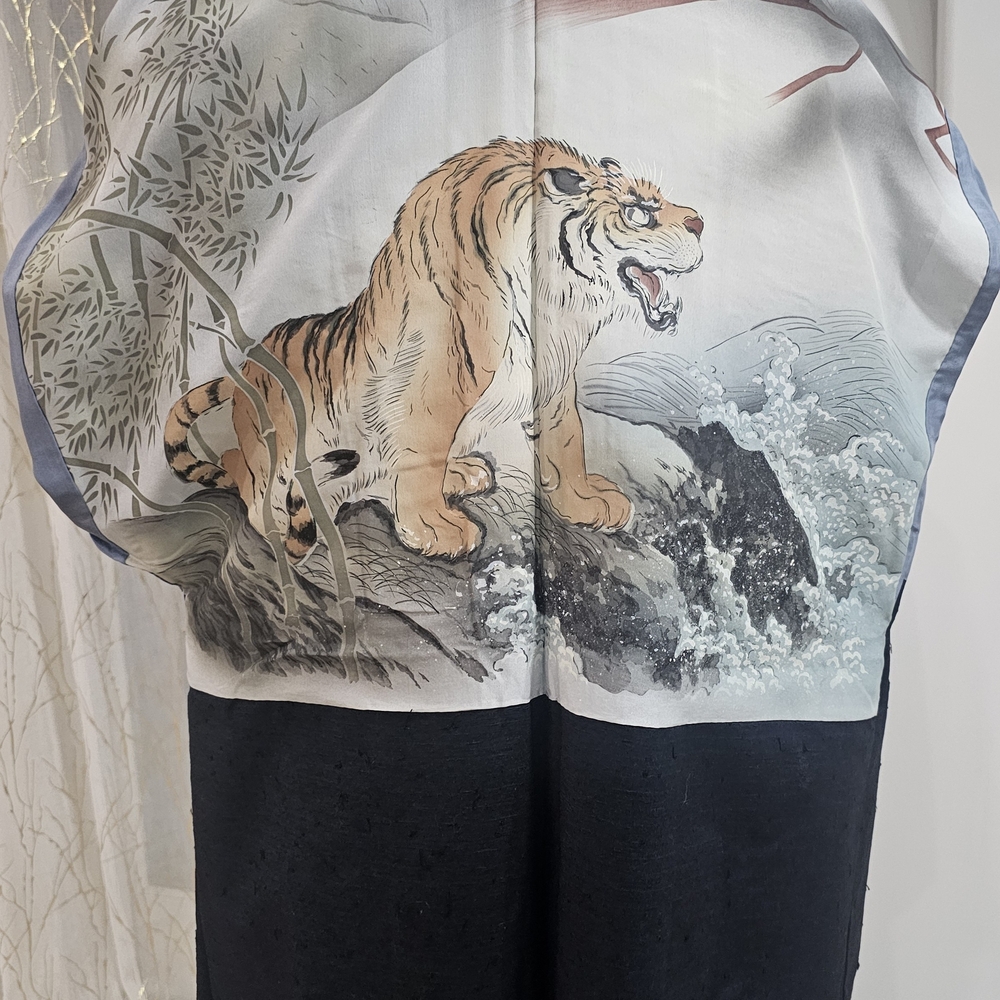 Tiger Print Kimono with Black and White Design - Picture 2 of 6